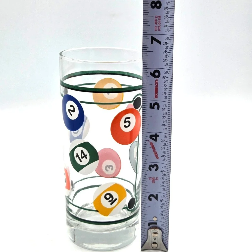 VINTAGE Billiard Pool Ball Tall Glasses 16 oz Glassware Bar Retro‎ Set of 4